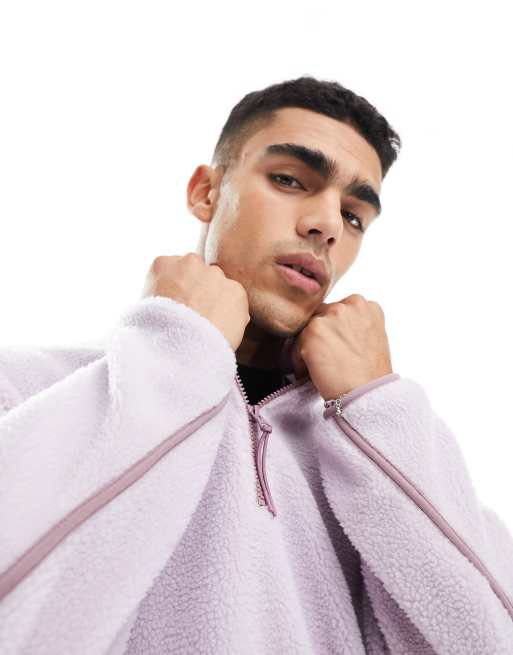 ASOS DESIGN oversized borg zip through fleece in pink