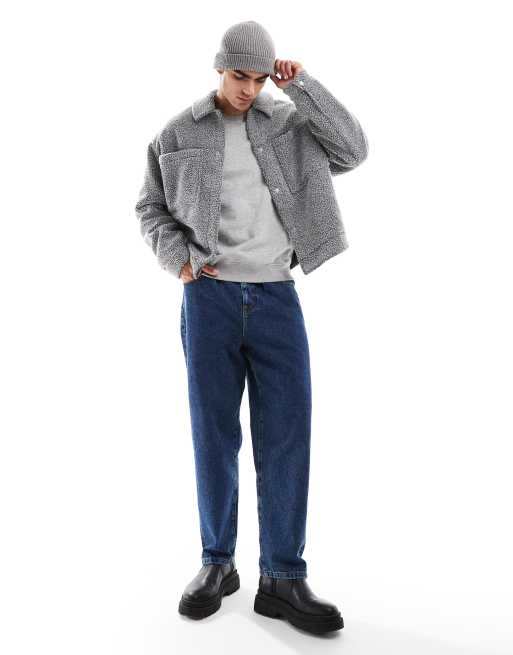 ASOS Design Oversized Borg Harrington Jacket in Gray
