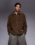 [ASOS DESIGN] ASOS DESIGN oversized borg harrington jacket in green XS Desert palm
