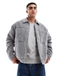 [ASOS DESIGN] ASOS DESIGN oversized borg harrington jacket in grey XS GREY