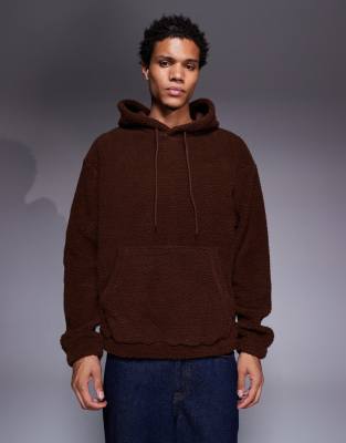 Asos Design Oversized Borg Hoodie In Animal Print