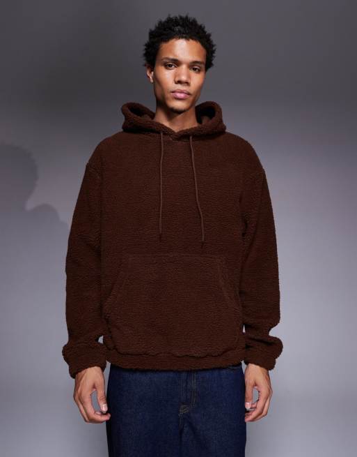 ASOS DESIGN oversized borg hoodie in brown