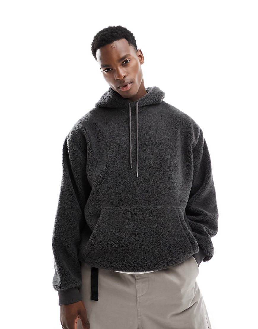 ASOS DESIGN oversized borg hoodie in charcoal-Grey