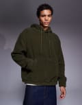 [ASOS DESIGN] ASOS DESIGN oversized borg hoodie in dark green XS Forest night