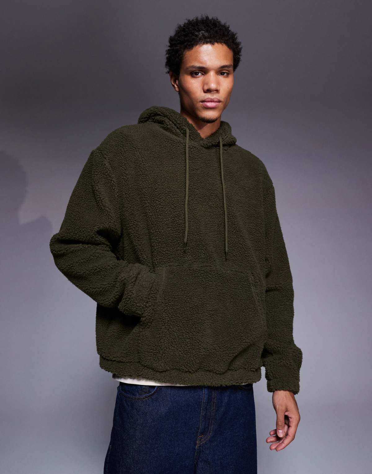 ASOS DESIGN oversized borg hoodie in dark green