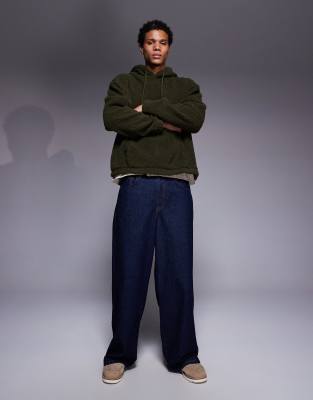 Asos Design Oversized Borg Hoodie In Green