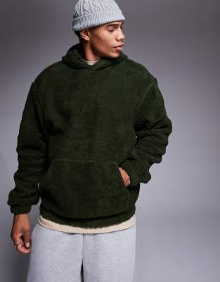 Asos Design Oversized Borg Hoodie In Green