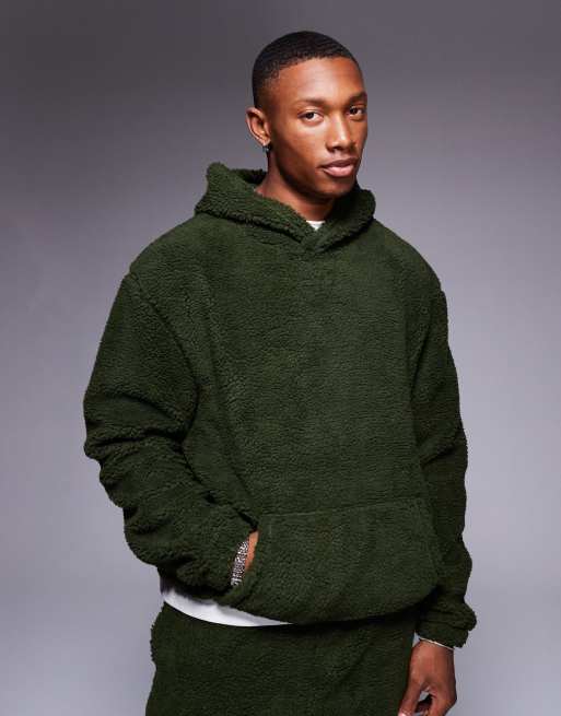 ASOS DESIGN oversized borg hoodie in green ASOS