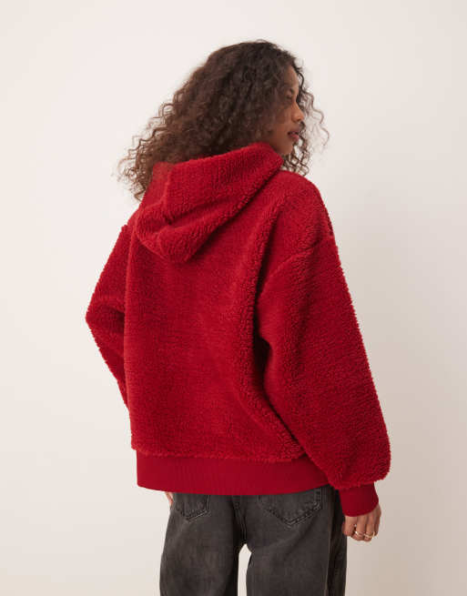 ASOS DESIGN oversized borg hoodie in red