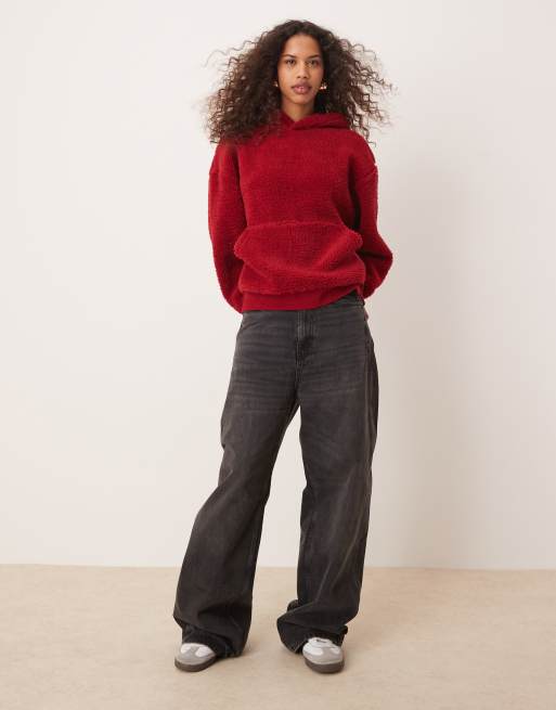 ASOS DESIGN oversized borg hoodie in red