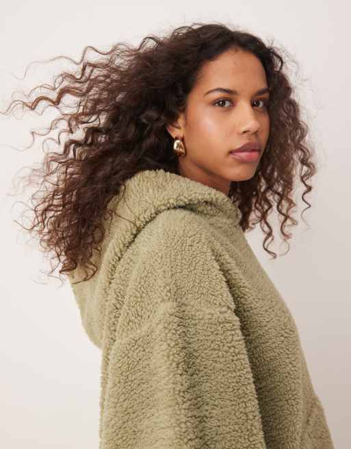ASOS DESIGN oversized borg hoodie in sage green