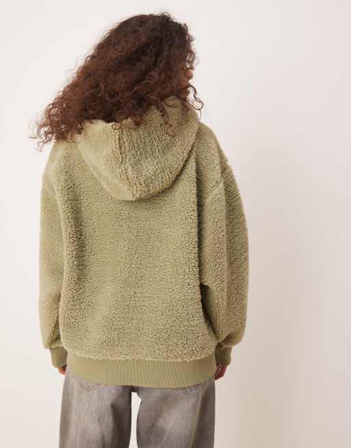 ASOS DESIGN oversized borg hoodie in sage green