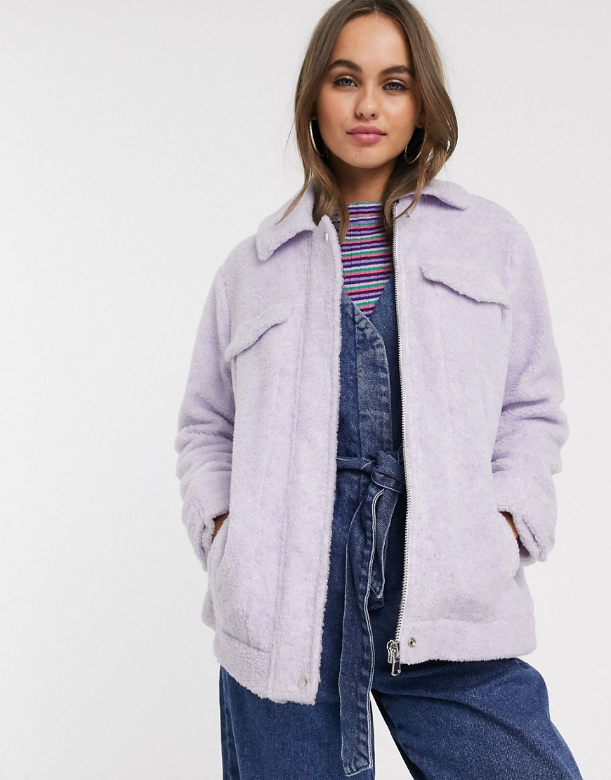 ASOS DESIGN oversized borg jacket in lilac-Purple