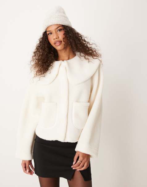 ASOS DESIGN oversized borg jacket with collar in cream - view 1
