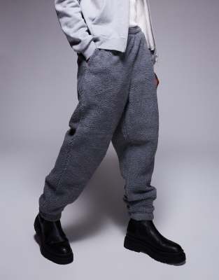 ASOS DESIGN oversized borg joggers in grey