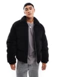 [ASOS DESIGN] ASOS DESIGN oversized borg puffer jacket in black XS BLACK