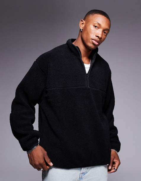 ASOS DESIGN oversized borg quarter zip sweatshirt in black - view 1