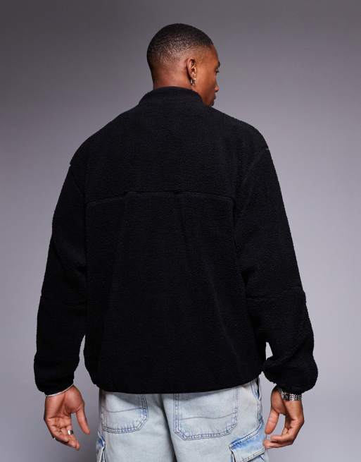 ASOS DESIGN oversized borg quarter zip sweatshirt in black