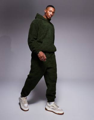 Asos Design Oversized Borg Sweatpants In Green