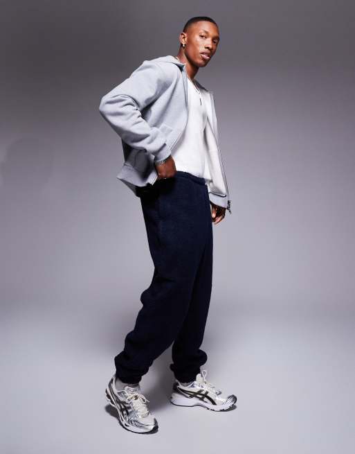 ASOS DESIGN oversized borg sweatpants in navy