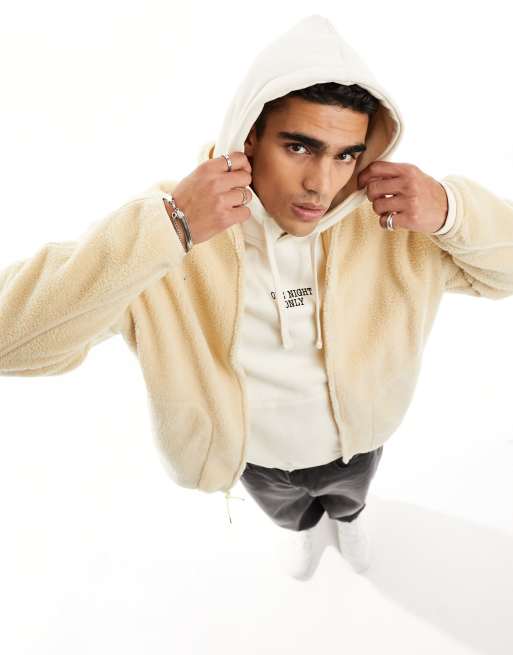 ASOS Design Oversized Borg Zip Thru Jacket in beige Neutral