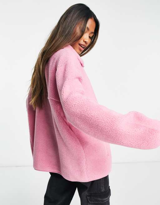 ASOS DESIGN oversized borg zip up fleece in pink