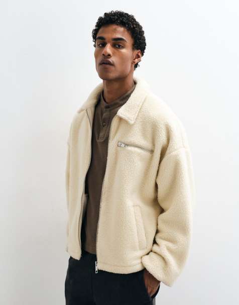 ASOS DESIGN oversized borgfleece jack met rits in ecru - view 1