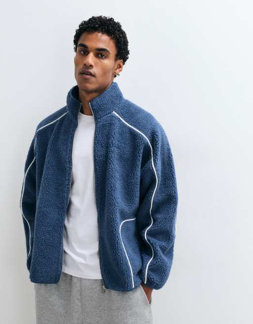 ASOS DESIGN oversized borgfleece med dragkedja och passpoal i blått, 2 av 5