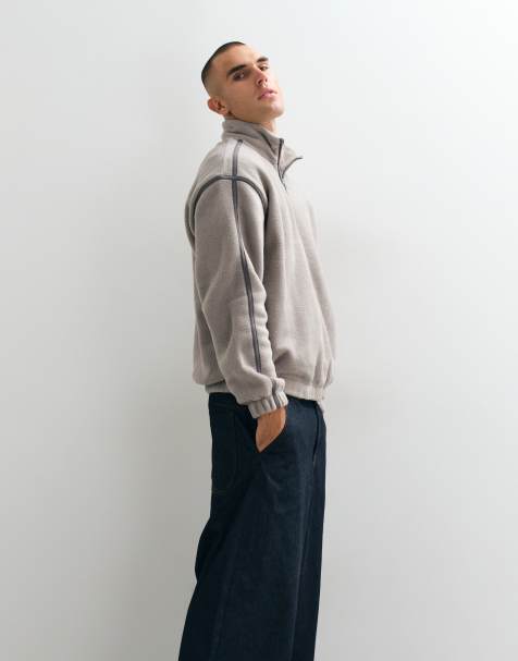 ASOS DESIGN oversized borgfleece med kvart lynlås og kontrastkanter i grå - view 1
