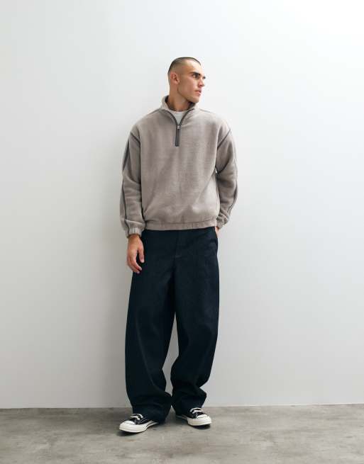 ASOS DESIGN oversized borgfleece med kvart lynlås og kontrastkanter i grå, 3 af 5