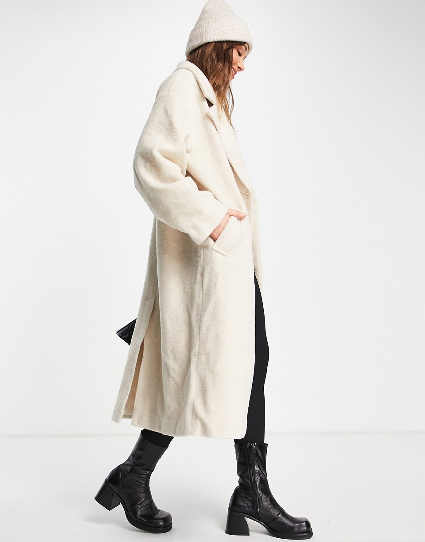 ASOS DESIGN oversized boucle coat in camel-White