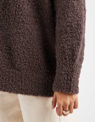 Asos Design Oversized Boucle Sweater With Curved Hem In Brown