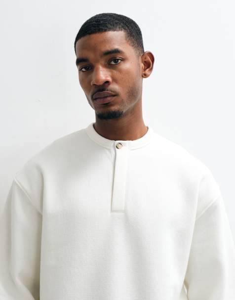 ASOS DESIGN oversized boxig henley-tröja med rund halsringning i naturvit - view 1