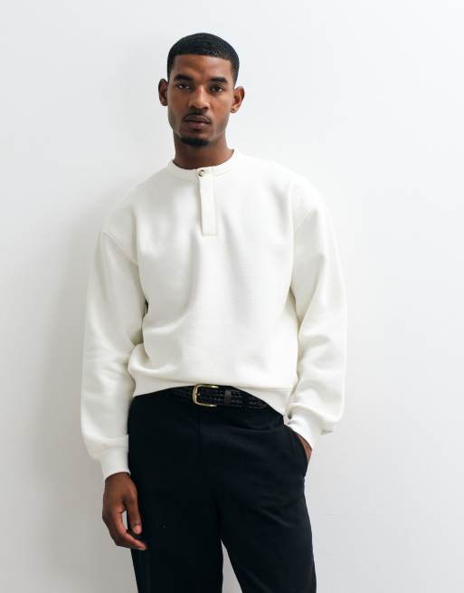ASOS DESIGN oversized boxig henley-tröja med rund halsringning i naturvit, 2 av 5