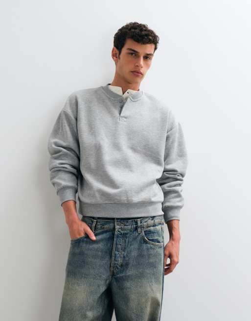 ASOS DESIGN oversized boxig henleysweatshirt i grått, 5 av 5