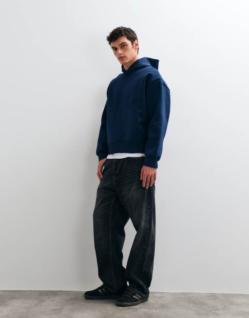 ASOS DESIGN oversized boxig huvtröja i scuba-liknande tyg i blått, 3 av 5