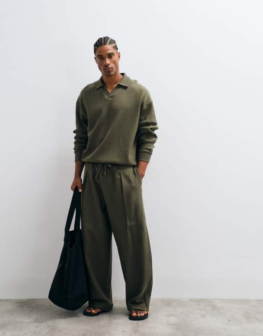 ASOS DESIGN oversized boxig långärmad piké i ottoman-tyg i khaki, 2 av 5