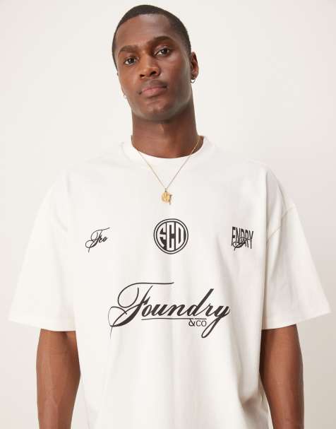 ASOS DESIGN oversized boxy 240gsm heavyweight T-shirt with front and back print in off white - view 1