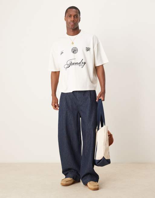 ASOS DESIGN oversized boxy 240gsm heavyweight t-shirt with front and back print in off white, 2 of 4