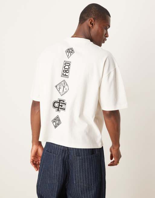 ASOS DESIGN oversized boxy 240gsm heavyweight t-shirt with front and back print in off white, 4 of 4