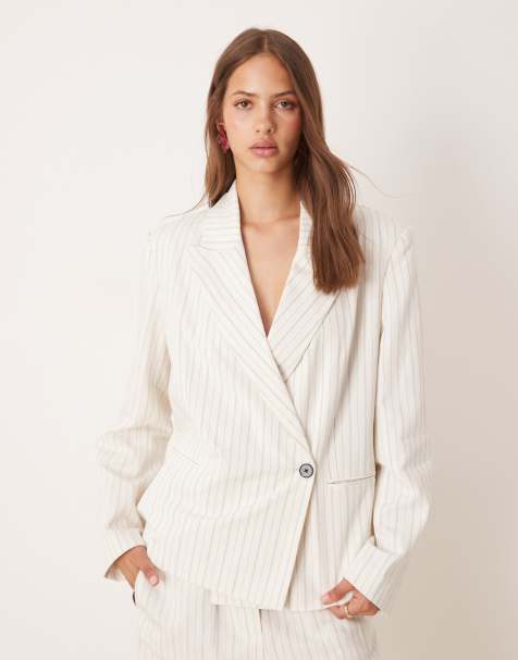 ASOS DESIGN oversized boxy blazer co-ord in linen mix stripe - view 1