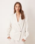 [ASOS DESIGN] ASOS DESIGN oversized boxy blazer co-ord in linen mix stripe-White S Ecru stripe