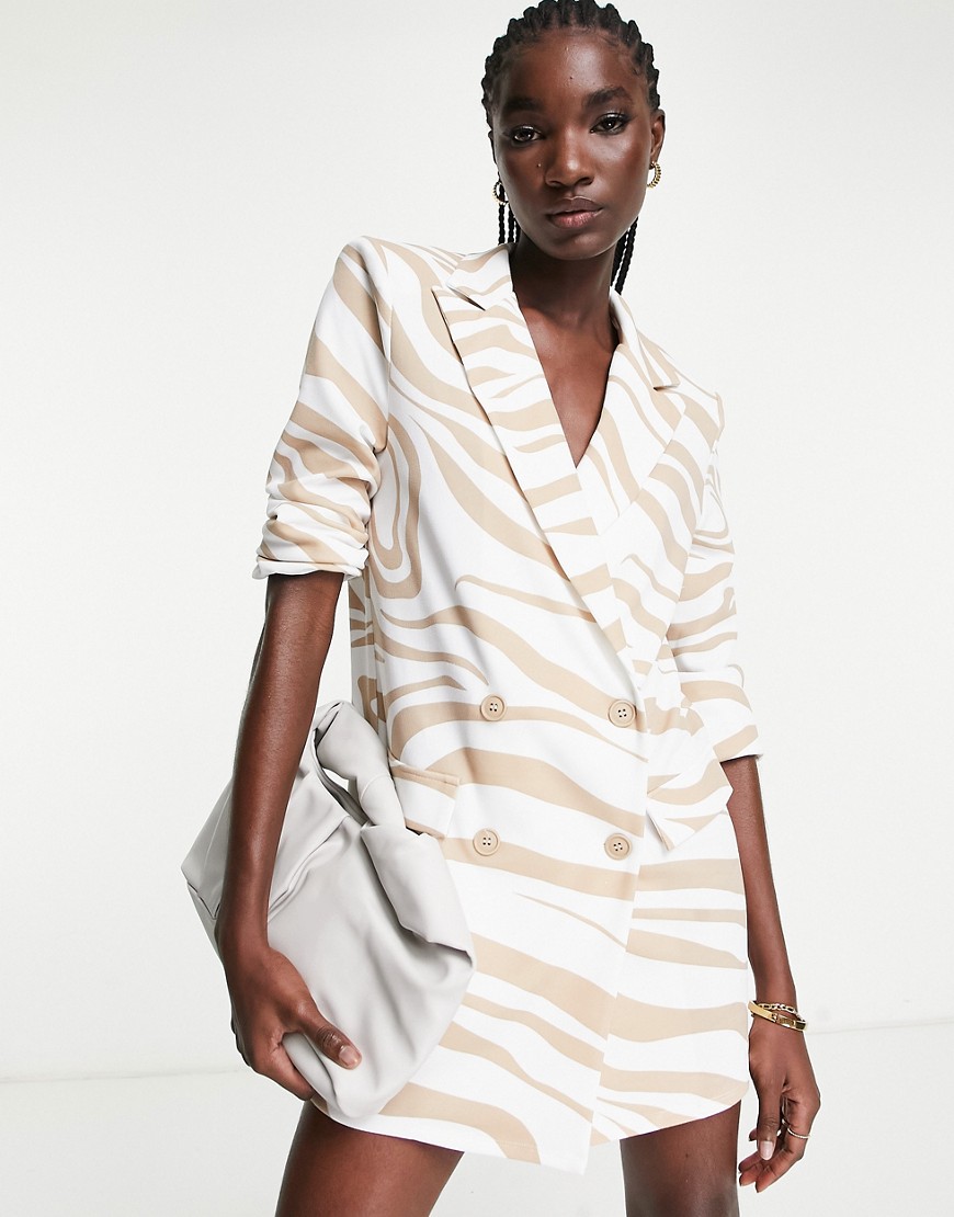 ASOS DESIGN oversized boxy blazer dress in cream zebra print-Multi