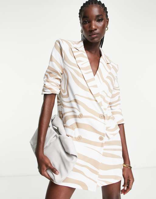 ASOS DESIGN oversized boxy blazer dress in cream zebra print ASOS