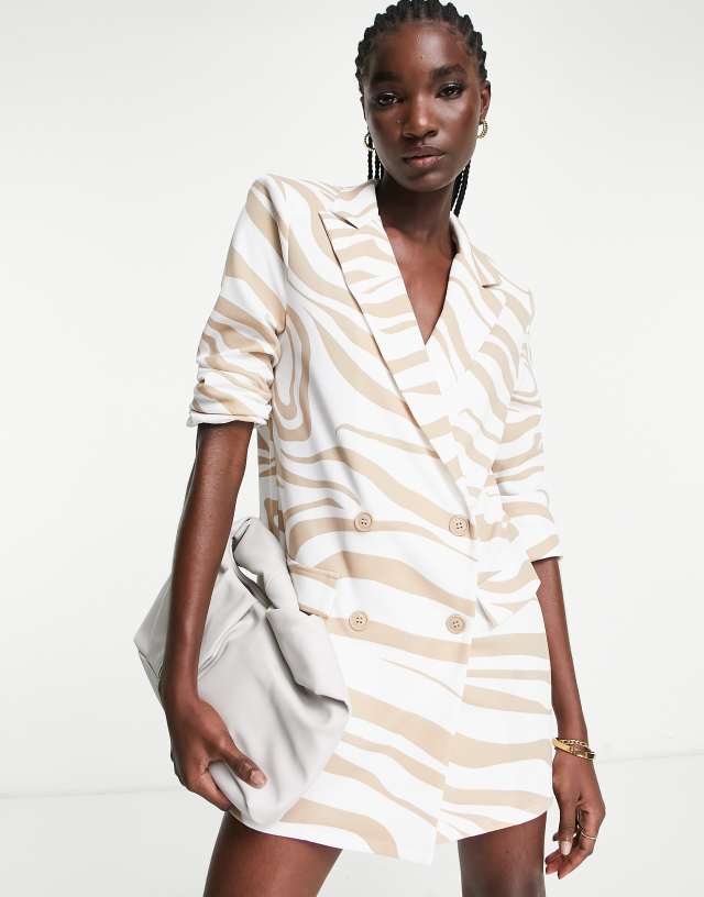 ASOS DESIGN oversized boxy blazer dress in cream zebra print