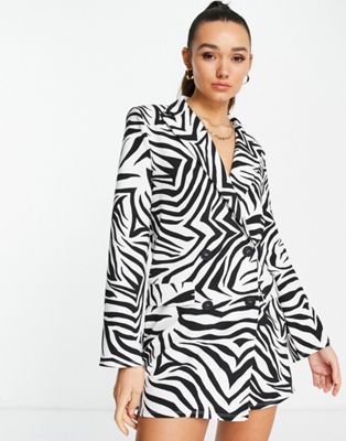 ASOS DESIGN oversized boxy blazer dress in mono zebra print