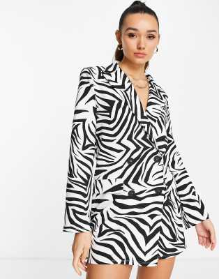 ASOS DESIGN oversized boxy blazer dress in mono zebra print