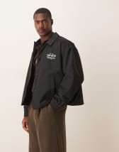 ASOS DESIGN faux leather Harrington jacket in black