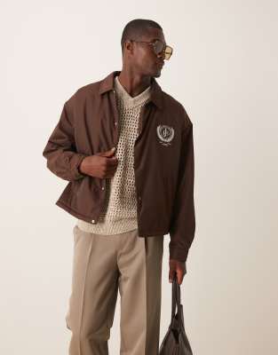 oversized boxy coach jacket in brown