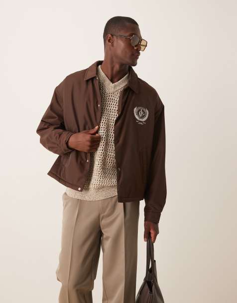 ASOS DESIGN oversized boxy coach jacket in brown - view 1